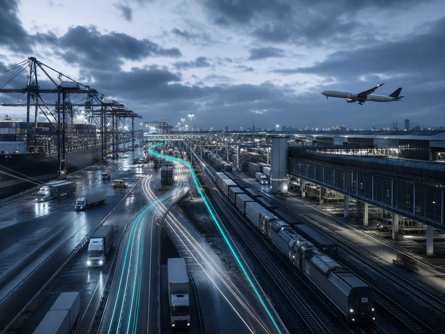 A global logistics hub connecting port, rail, road and air freight