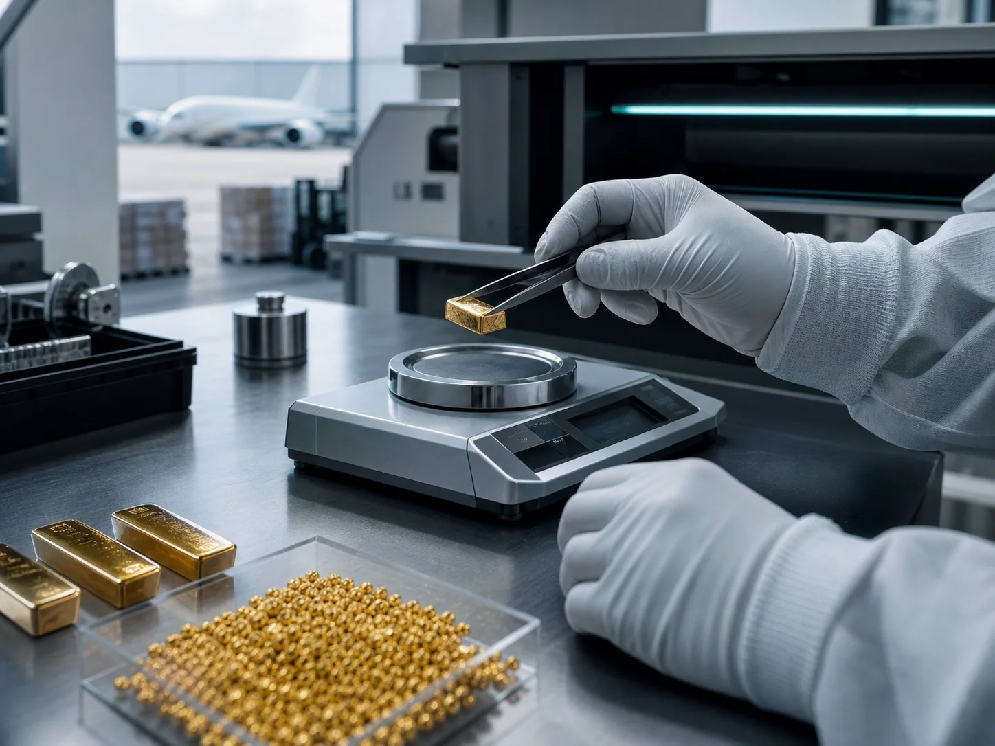 Precious metal being weighed and verified with precision equipment